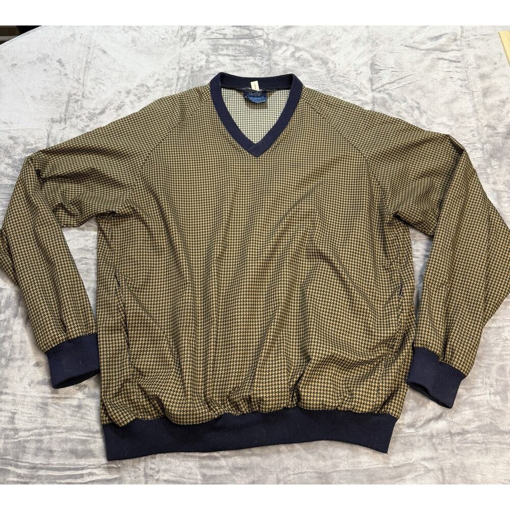 Vintage Sunderland of Scotland Houndstooth‎ Men's Golf V-neck Windbreaker Size L